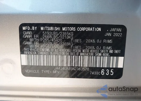 2022 Mitsubishi Outlander Black Edition S-Awc/Se 2.5 S-Awc/Se Launch Edition S-Awc z USA, uszkodzony, nr VIN JA4J4UA85NZ063578